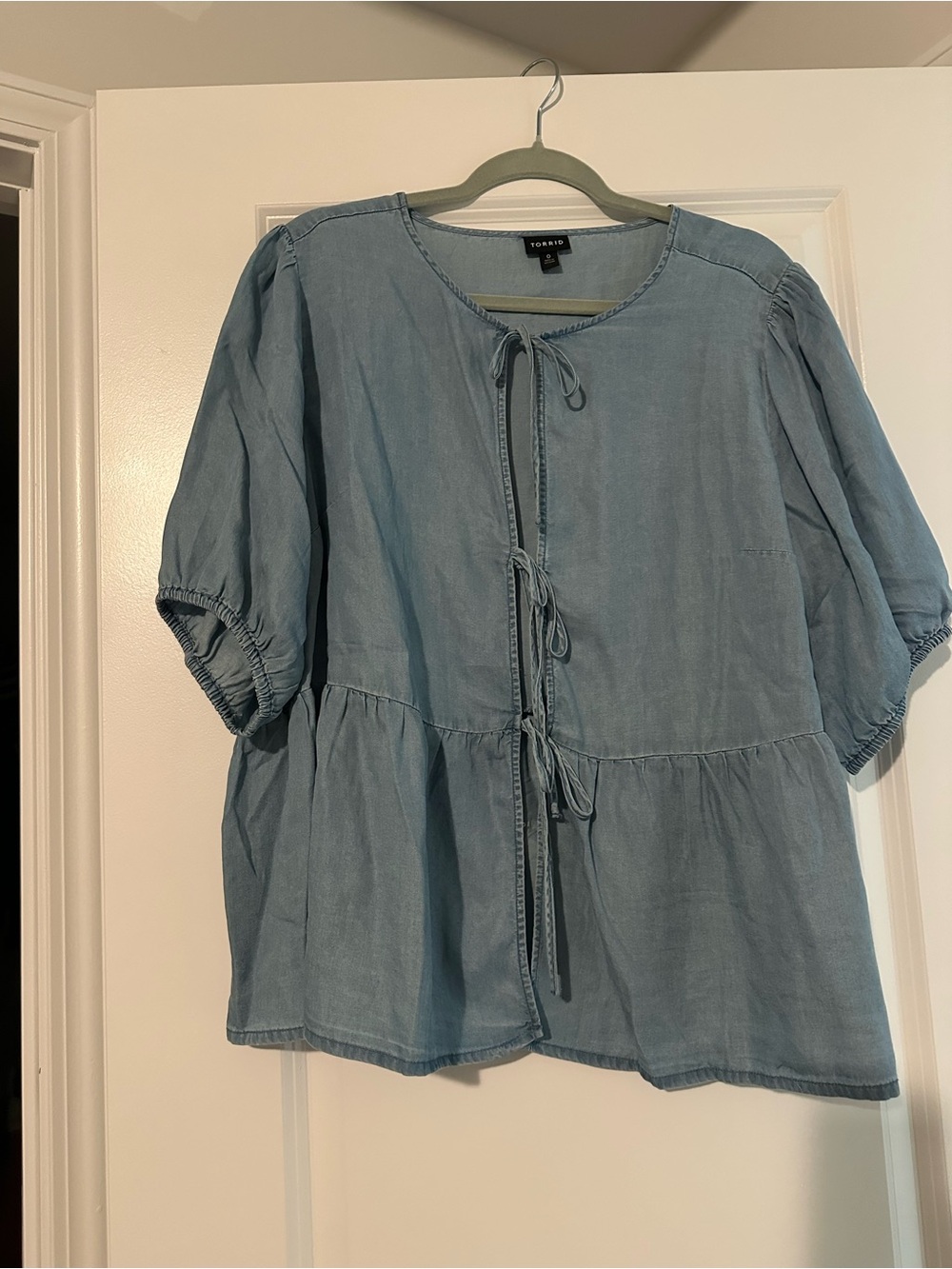 Torrid Light Blue Peasant Tie-Front Top